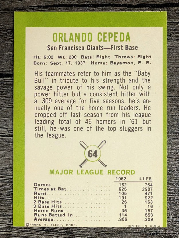 1963 Fleer #64 Orlando Cepeda (EX)