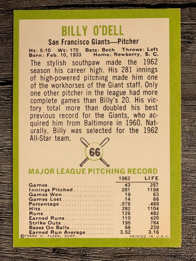 1963 Fleer #66 Billy O'Dell (EX)