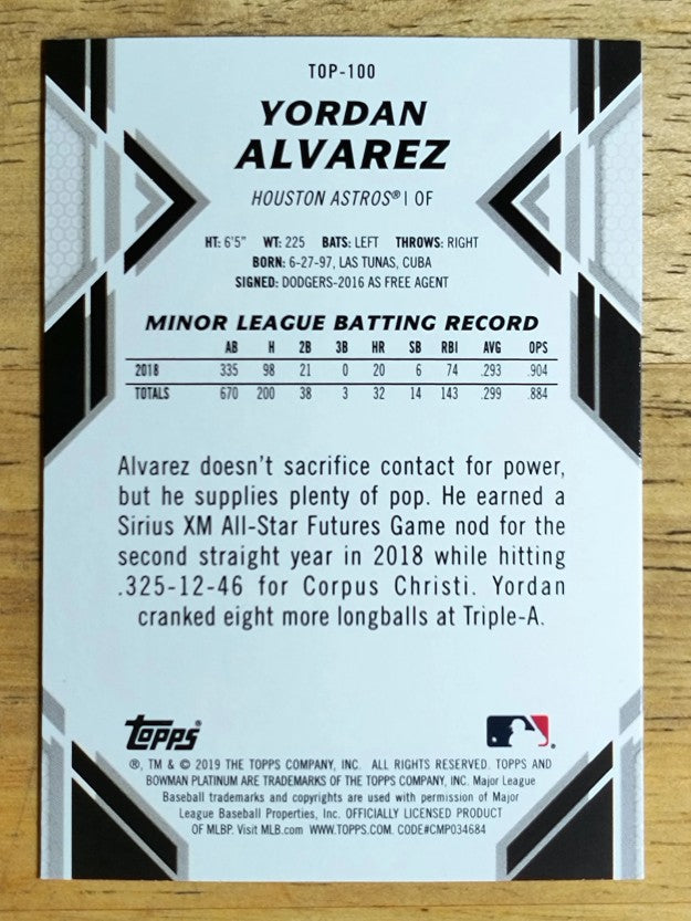 2019 Bowman Platinum Top Prospects #TOP100 Yordan Alvarez