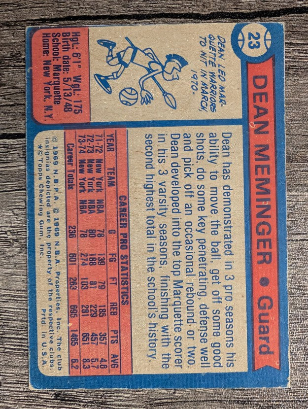 1974-75 Topps #23 Dean Meminger (VGEX)