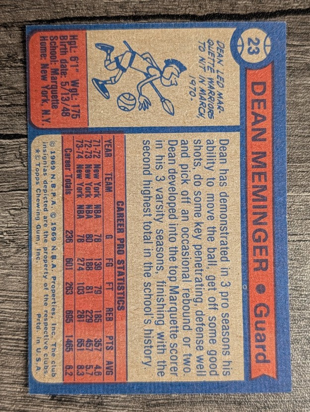 1974-75 Topps #23 Dean Meminger (EXMT)