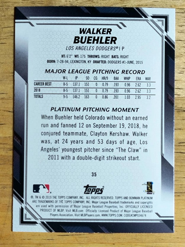 2019 Bowman Platinum #35 Walker Buehler