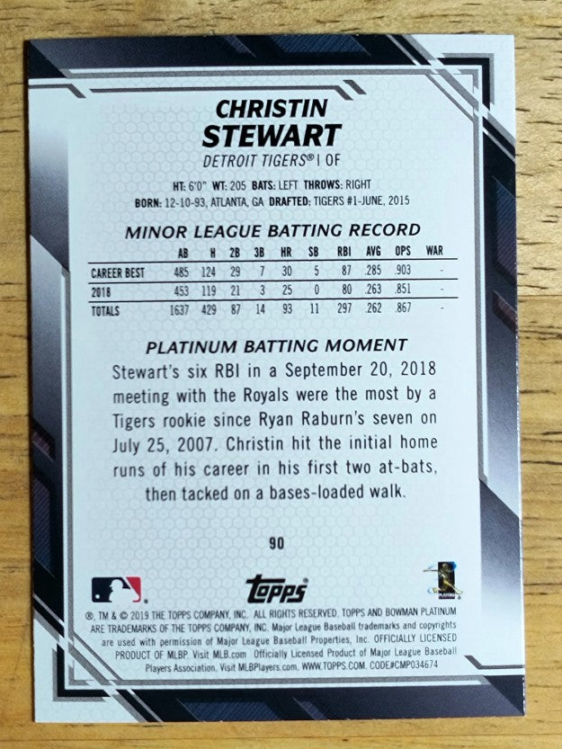 2019 Bowman Platinum #90 Christin Stewart RC