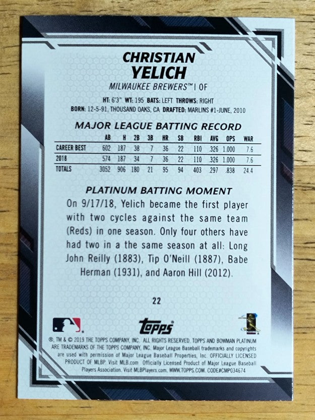 2019 Bowman Platinum #22 Christian Yelich