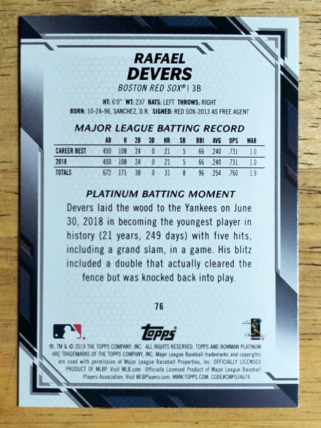 2019 Bowman Platinum #76 Rafael Devers