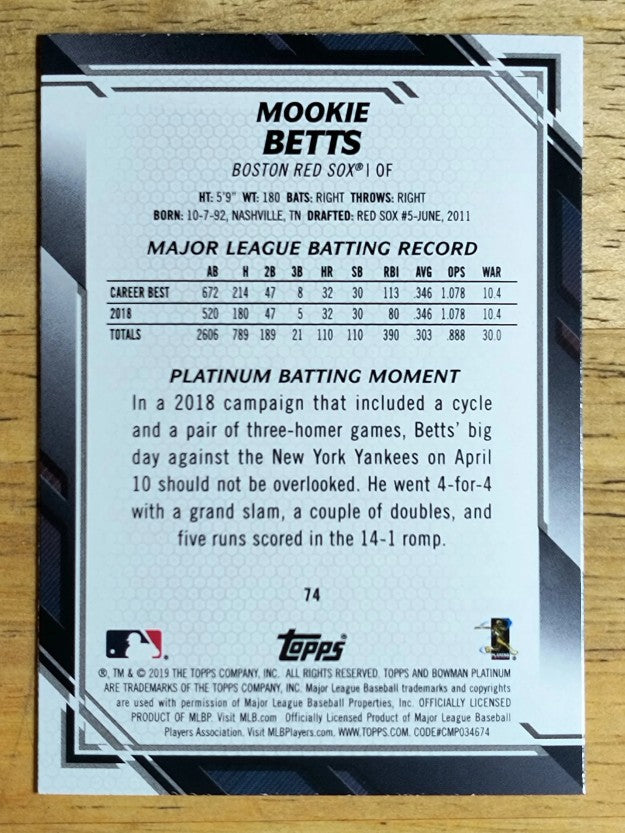 2019 Bowman Platinum #74 Mookie Betts