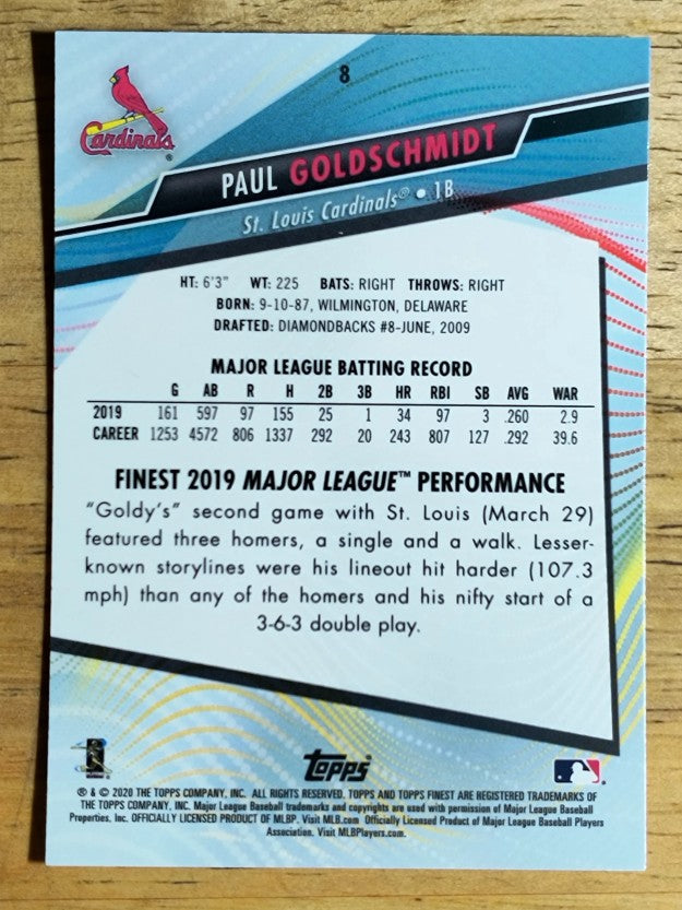 2020 Finest #8 Paul Goldschmidt