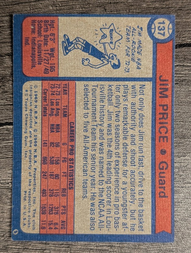 1974-75 Topps #137 Jim Price (EX)