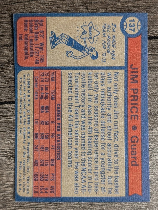 1974-75 Topps #137 Jim Price (EX)