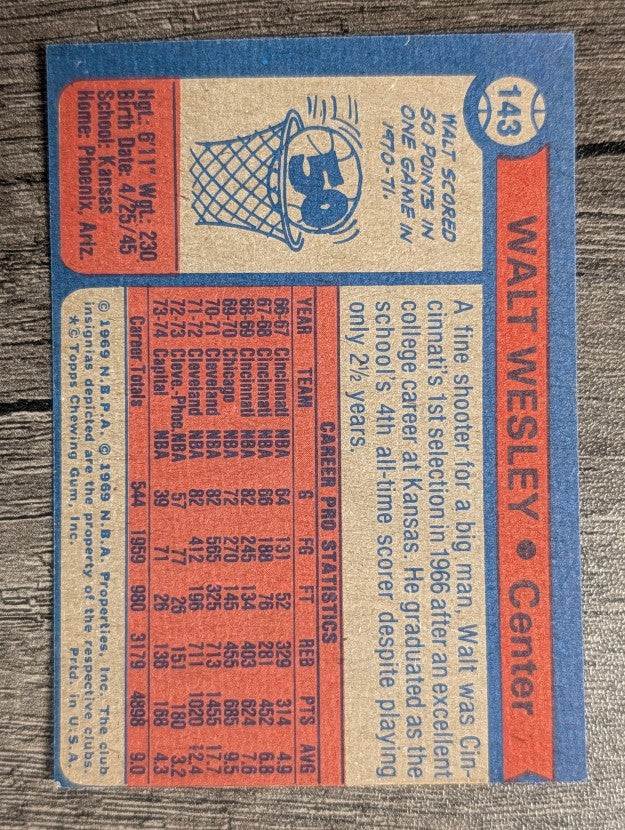 1974-75 Topps #143 Walt Wesley (EX)