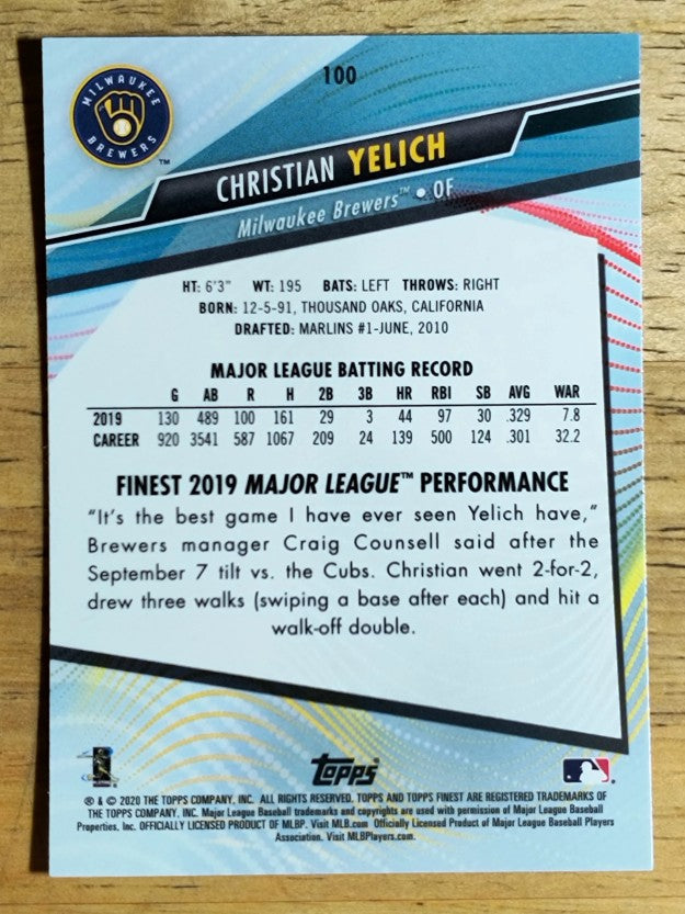 2020 Finest #100 Christian Yelich
