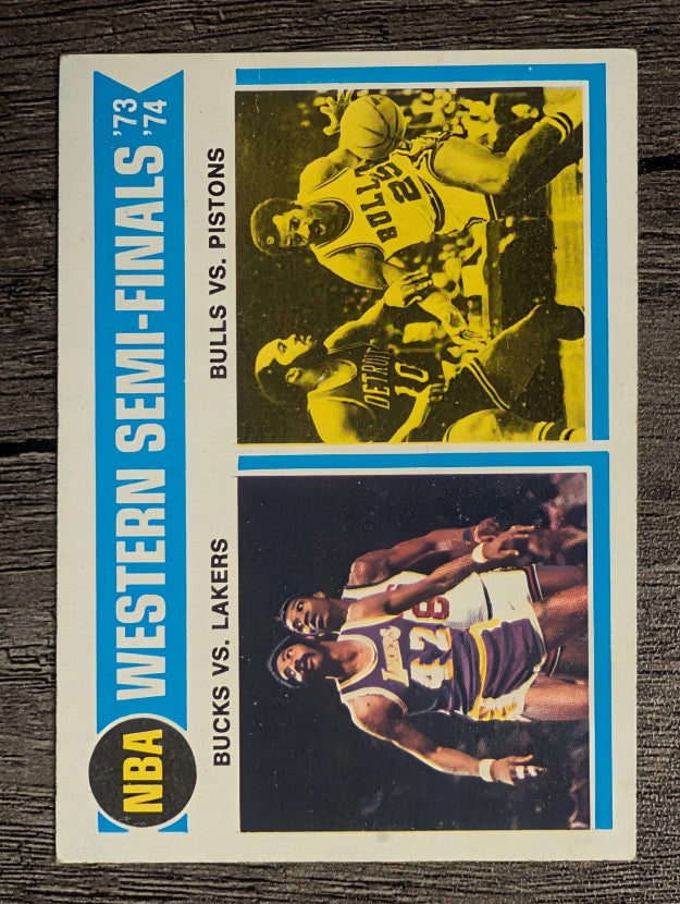 1974-75 Topps #162 NBA Western Semis/Bucks over Lakers/Bulls edge Pistons (VG)