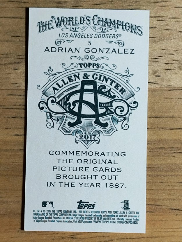 2017 Topps Allen and Ginter Mini A and G Back #5 Adrian Gonzalez