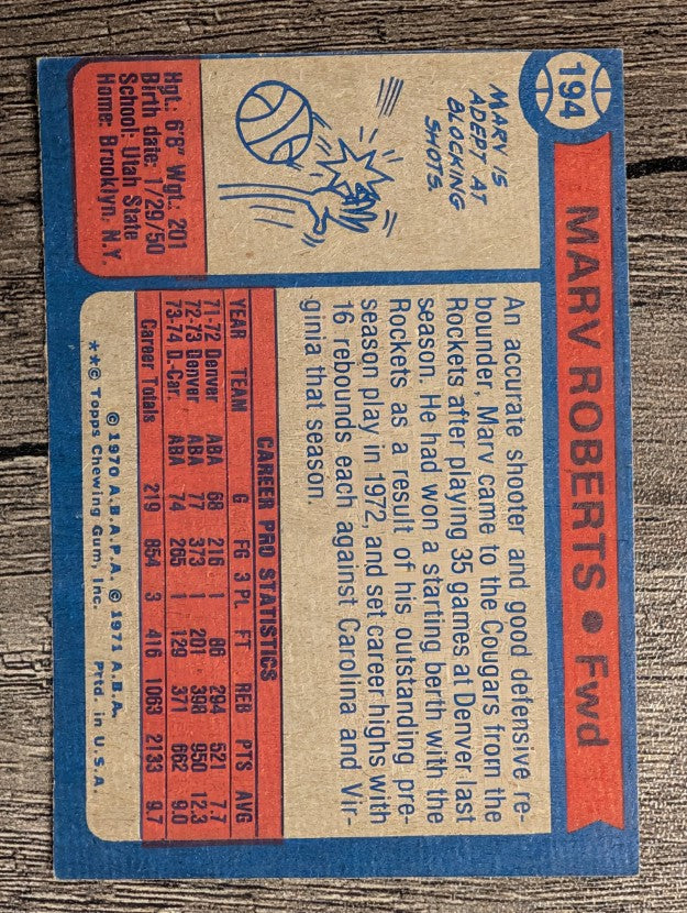 1974-75 Topps #194 Marv Roberts (EX)