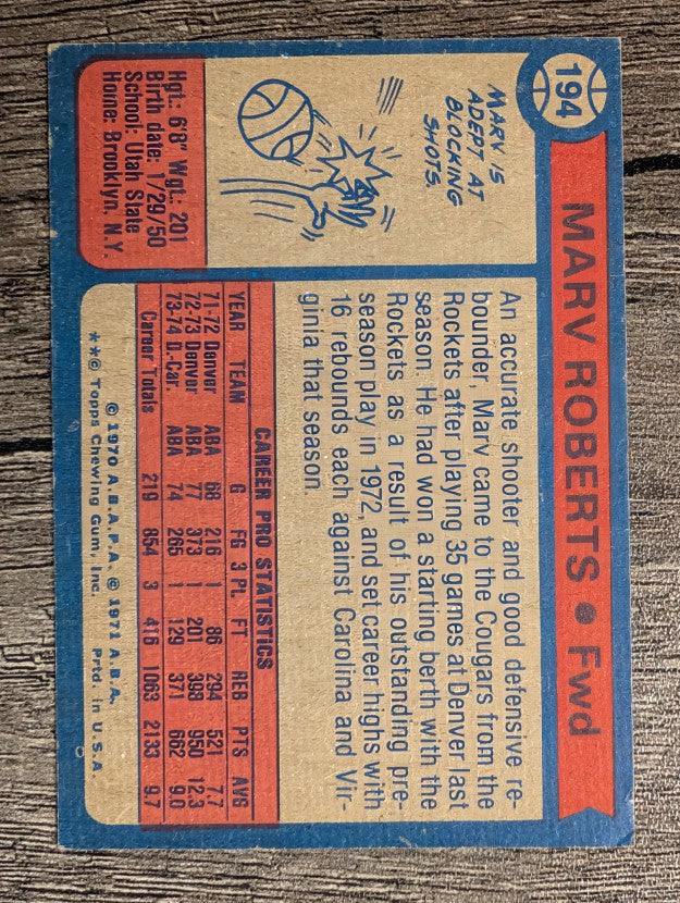 1974-75 Topps #194 Marv Roberts (EX)