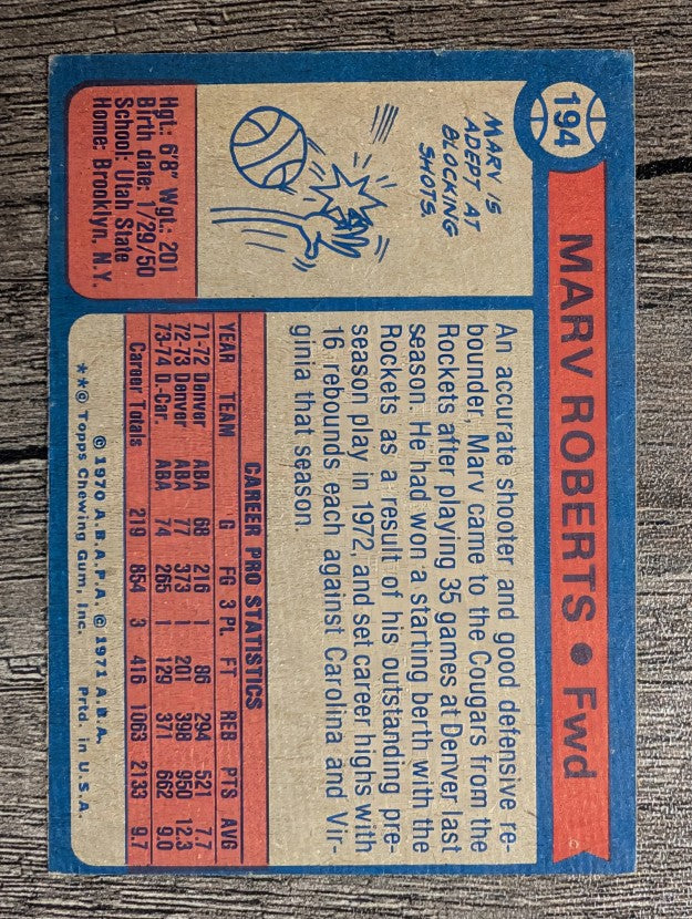 1974-75 Topps #194 Marv Roberts (VG)