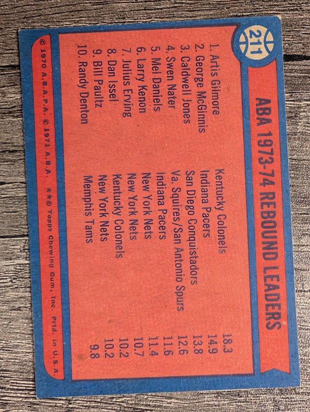 1974-75 Topps #211 Artis Gilmore/George McGinnis/Caldwell Jones LL (EXMT)