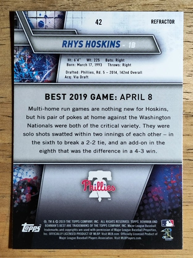 2019 Bowman's Best Refractors #42 Rhys Hoskins