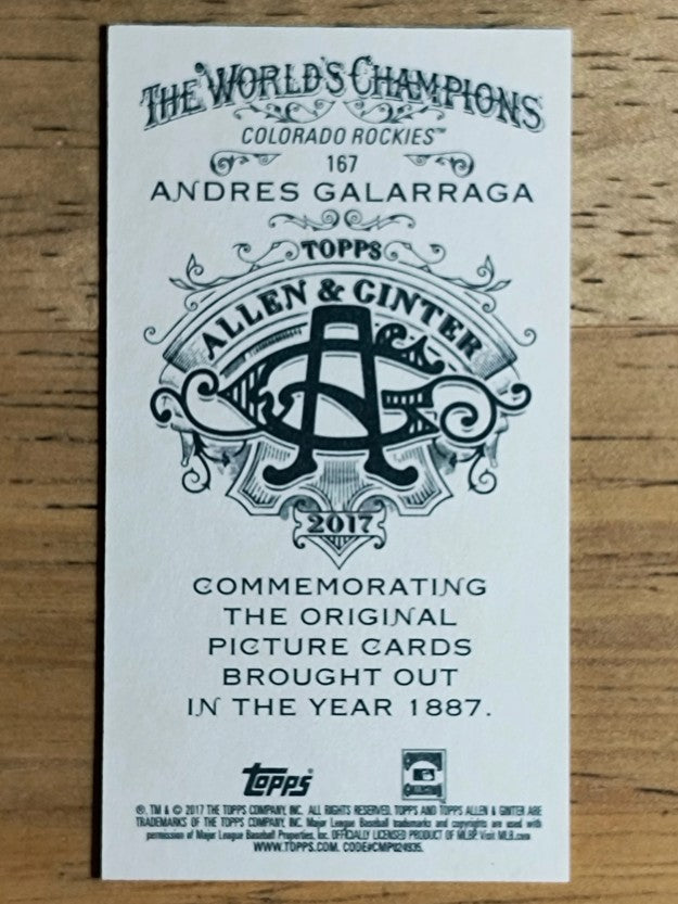 2017 Topps Allen and Ginter Mini A and G Back #167 Andres Galarraga