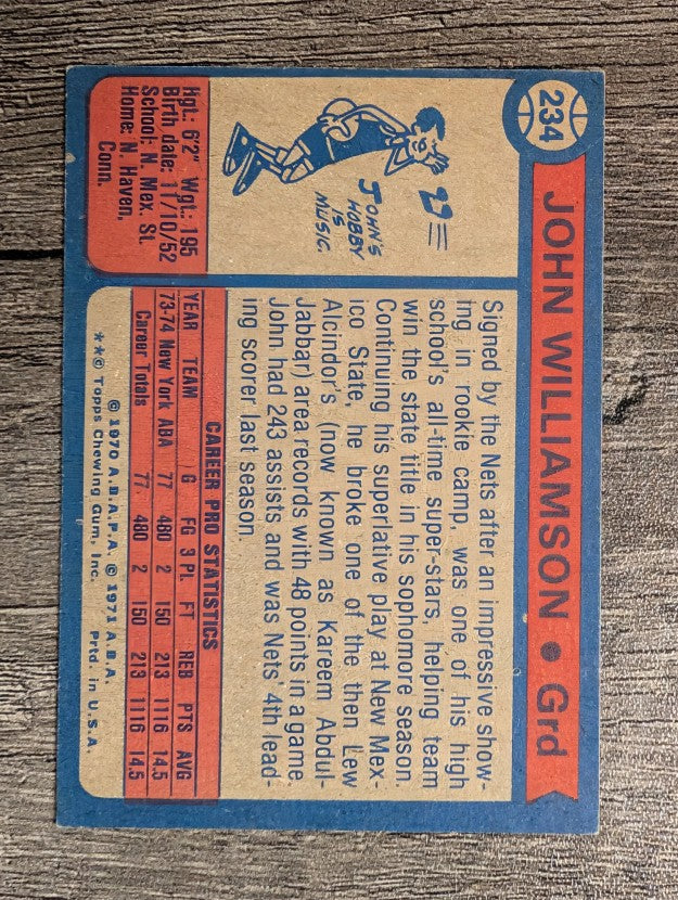 1974-75 Topps #234 John Williamson RC (EXMT)