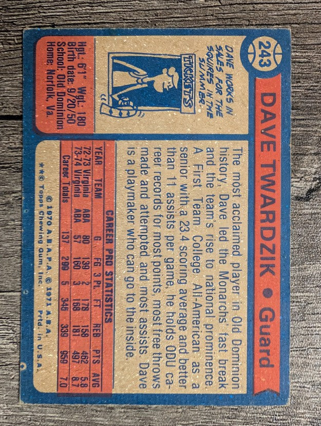 1974-75 Topps #243 Dave Twardzik RC (VGEX)