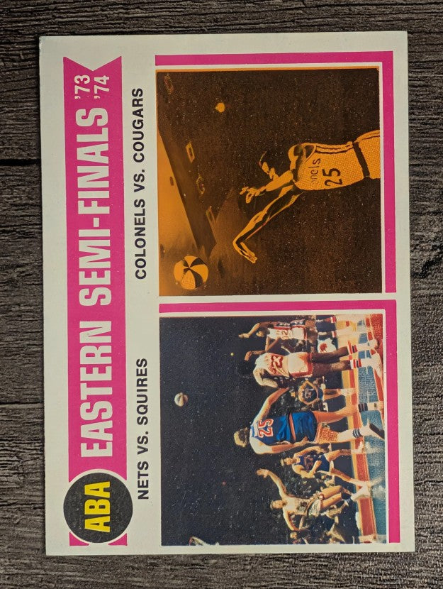 1974-75 Topps #246 ABA Semis/Nets over Squires/Colonels sweep Cougars (EXMT)