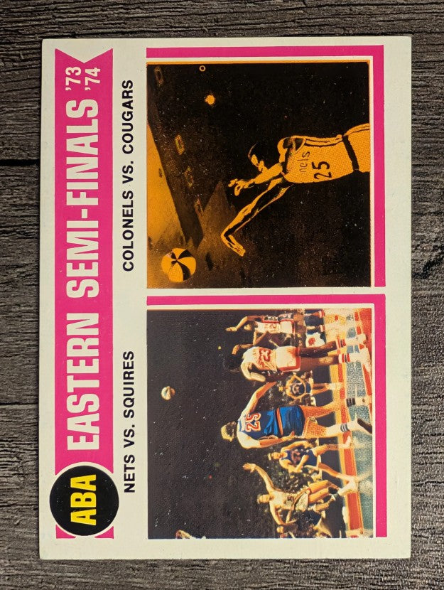 1974-75 Topps #246 ABA Semis/Nets over Squires/Colonels sweep Cougars (EXMT)