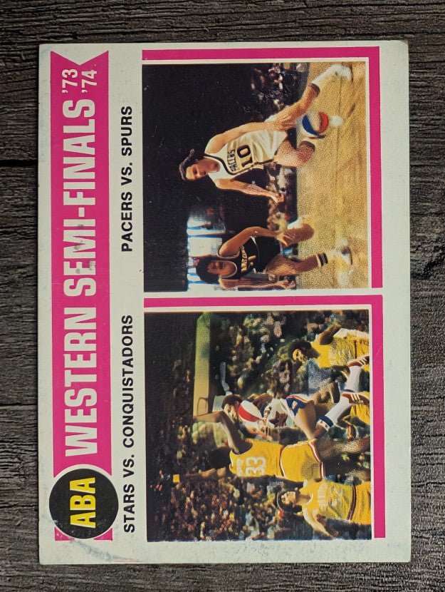 1974-75 Topps #247 ABA Semis/Stars over Conquistadors/Pacers over Spurs (VG)