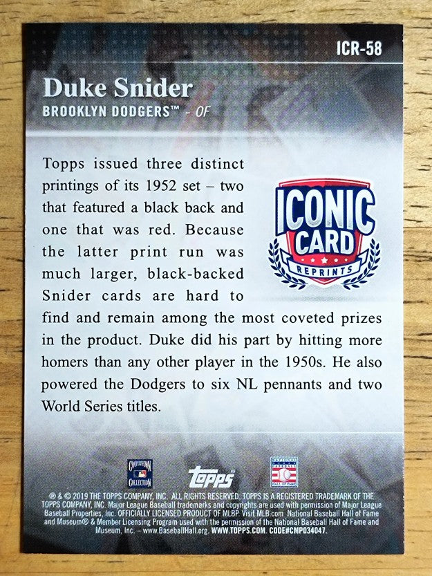 2019 Topps Iconic Card Reprints #ICR58 Duke Snider