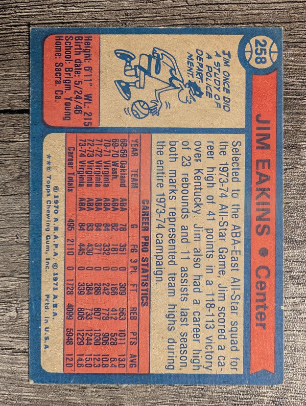 1974-75 Topps #258 Jim Eakins (VGEX)