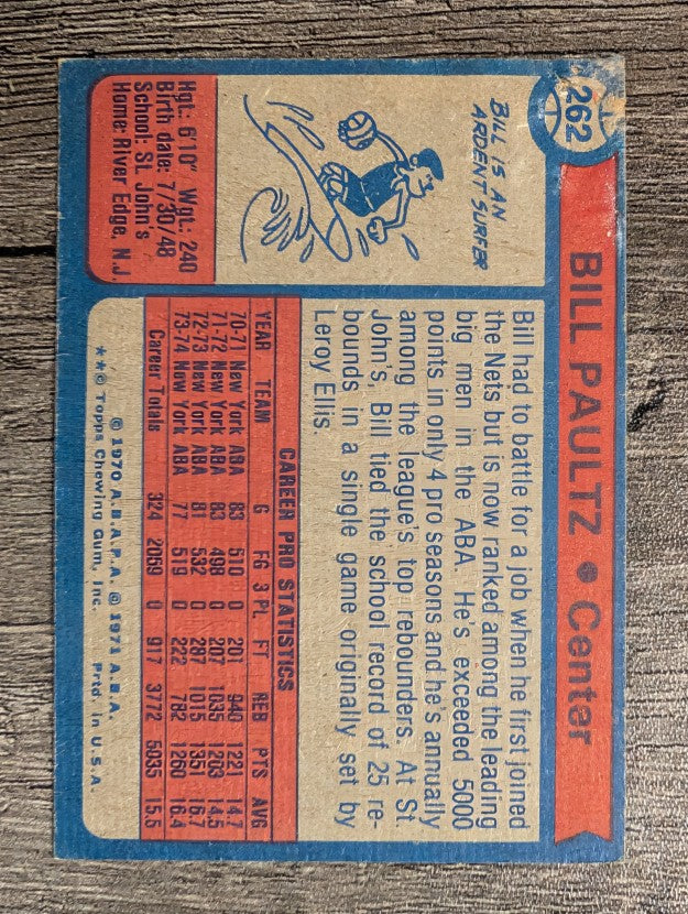1974-75 Topps #262 Billy Paultz (VG)