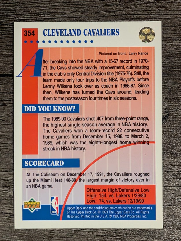 1992-93 Upper Deck #354 Larry Nance TFC