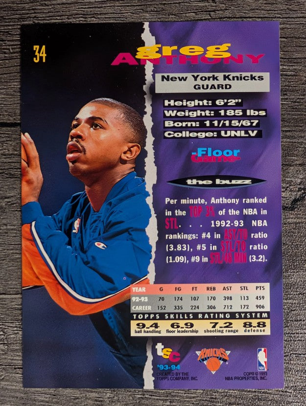 1993-94 Stadium Club #34 Greg Anthony