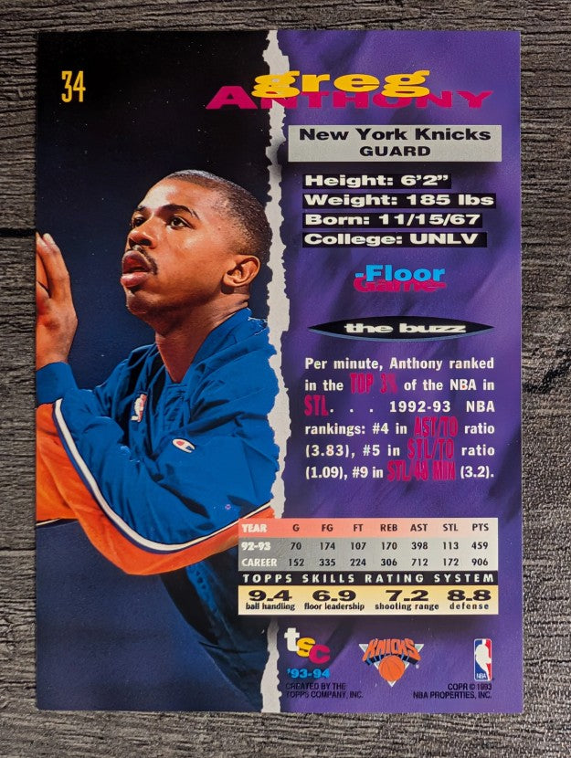 1993-94 Stadium Club #34 Greg Anthony