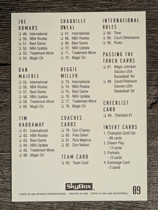 1994 SkyBox USA #89 Checklist