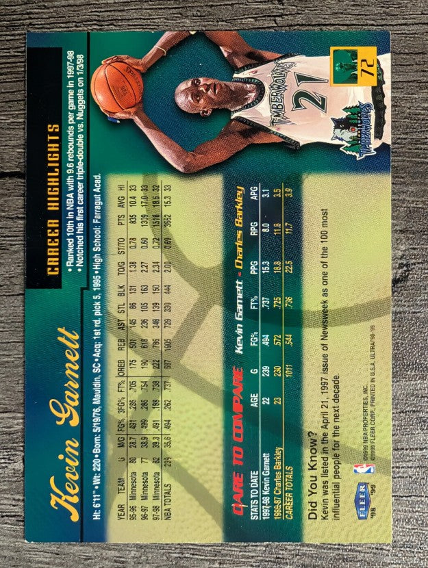 1998-99 Ultra #72 Kevin Garnett