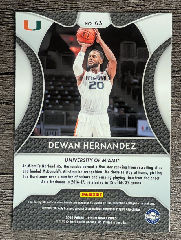 2019-20 Panini Prizm Draft Picks #63 Dewan Hernandez