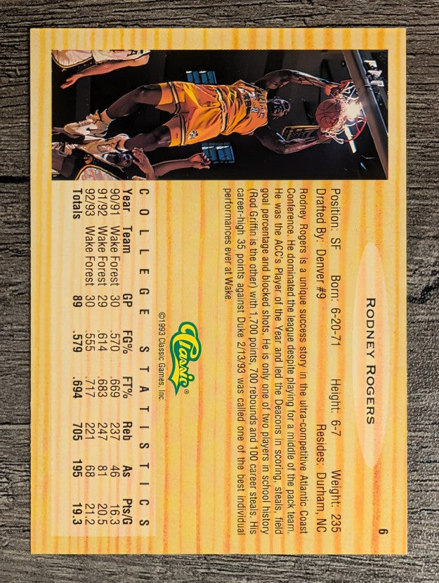 1993 Classic #6 Rodney Rogers