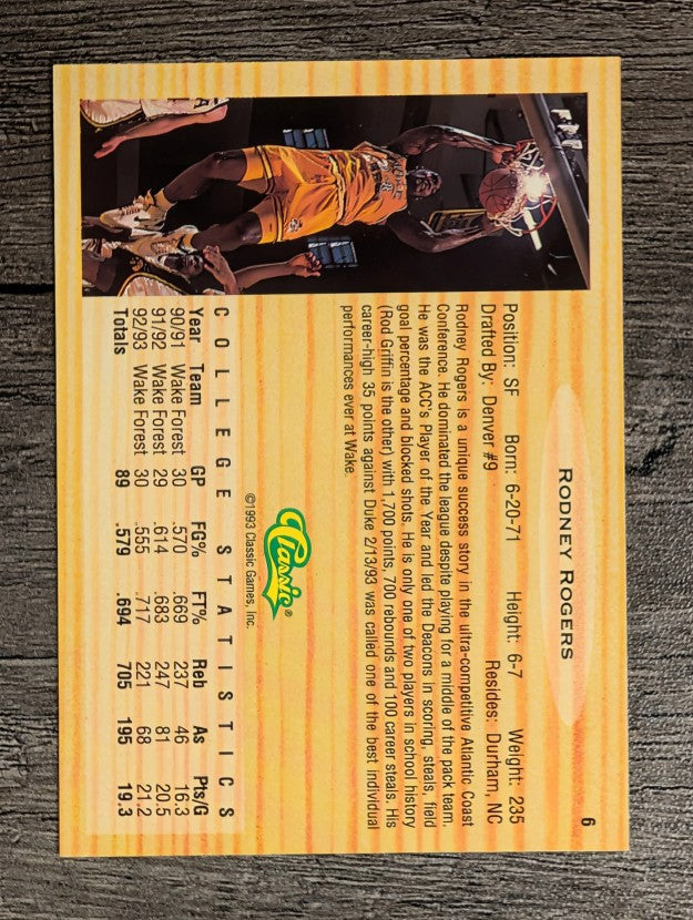 1993 Classic #6 Rodney Rogers