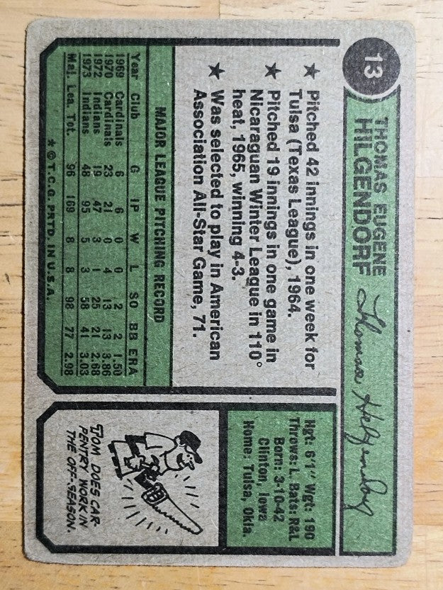 1974 Topps #13 Tom Hilgendorf (GOOD)