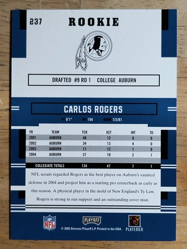 2005 Playoff Prestige #237 Carlos Rogers RC