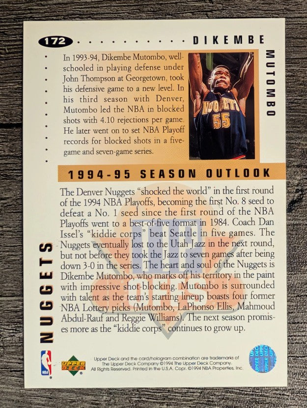 1994-95 Collector's Choice #172 Dikembe Mutombo TO