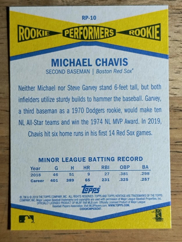 2019 Topps Heritage Rookie Performers #RP10 Michael Chavis