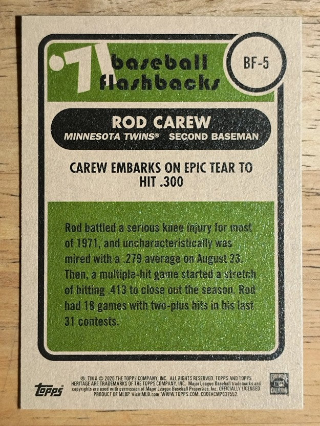 2020 Topps Heritage Baseball Flashbacks #BF5 Rod Carew
