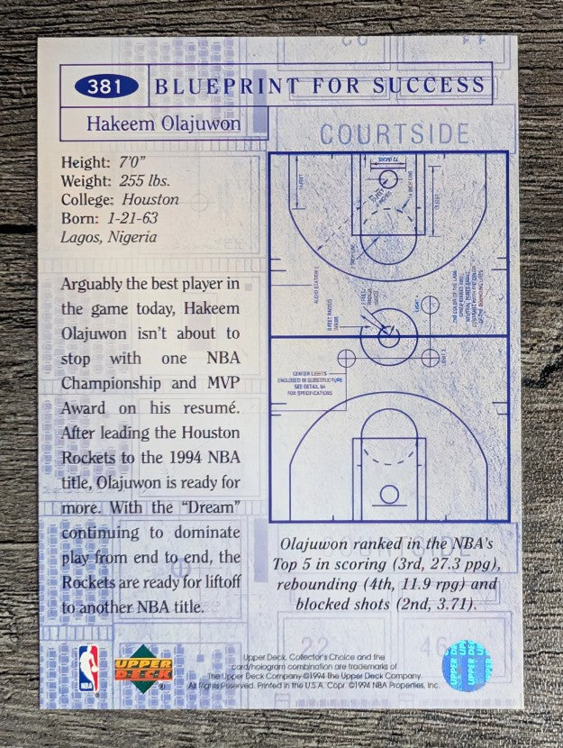 1994-95 Collector's Choice #381 Hakeem Olajuwon BP