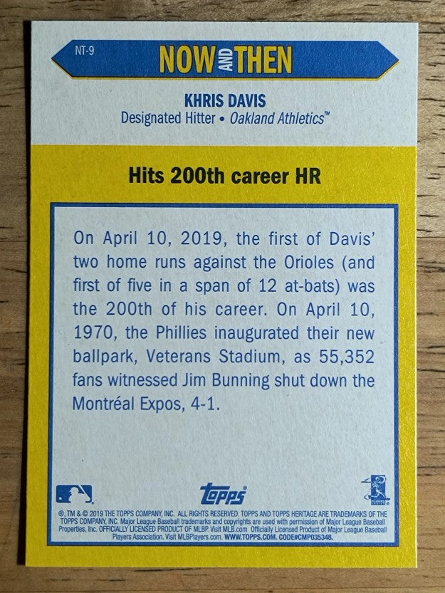 2019 Topps Heritage Now and Then #NT9 Khris Davis