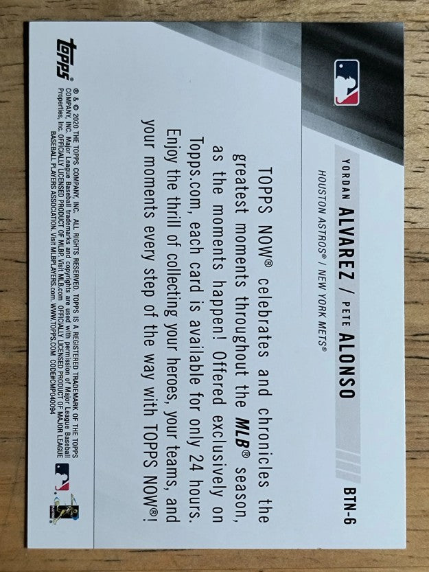 2020 Topps Best of Topps Now #BTN6 Yordan Alvarez/Pete Alonso