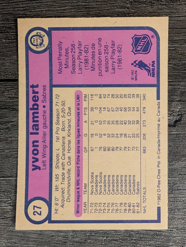 1982-83 O-Pee-Chee #27 Yvon Lambert