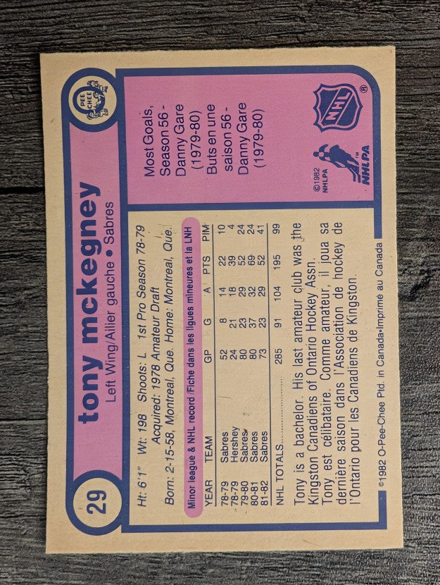 1982-83 O-Pee-Chee #29 Tony McKegney