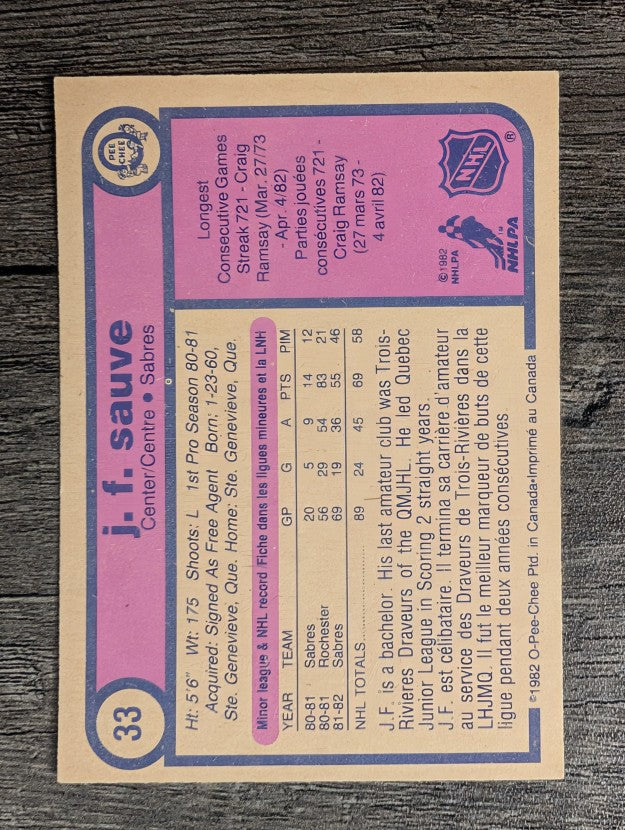 1982-83 O-Pee-Chee #33 J.F. Sauve RC